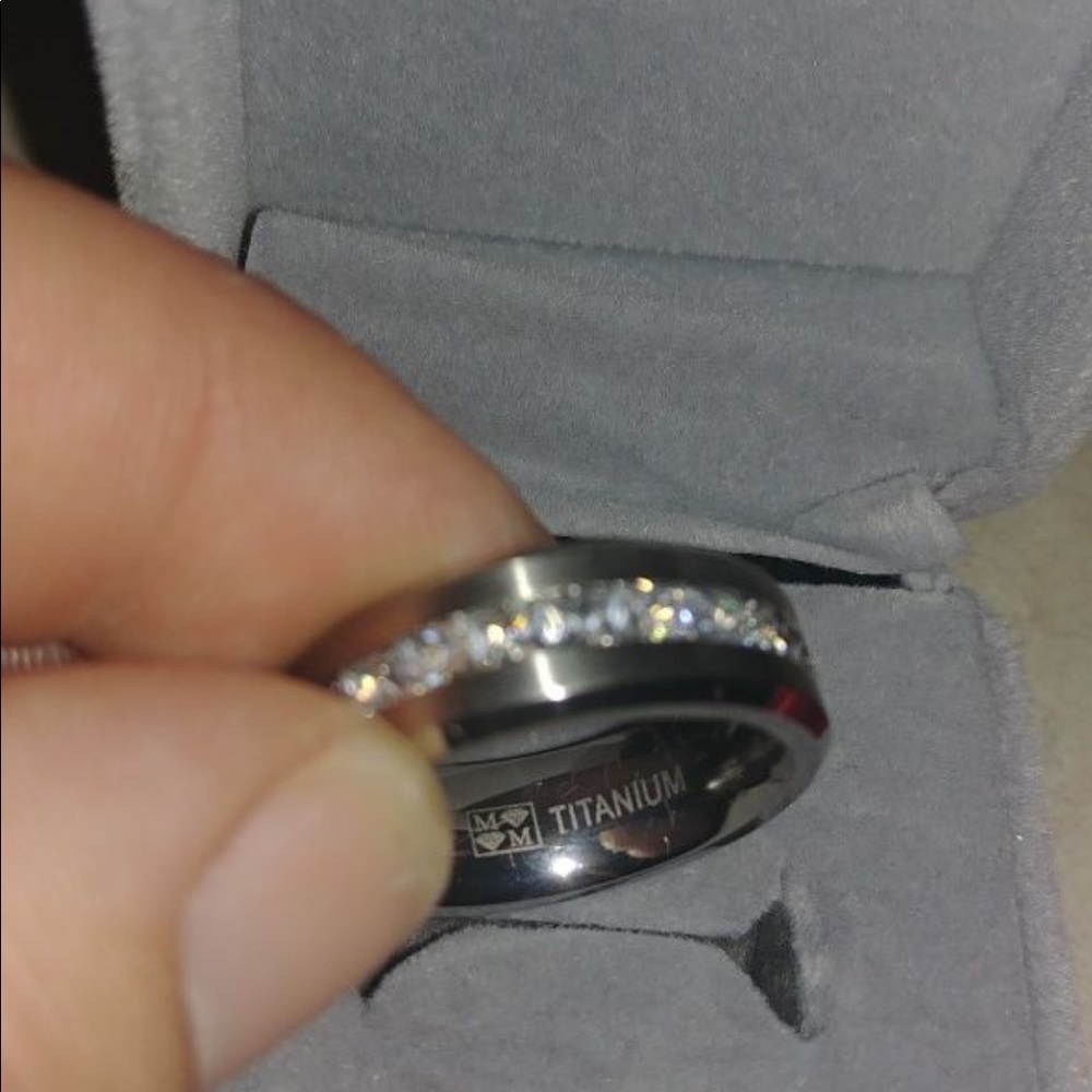 Men’s Titanium Wedding Band with White Topaz
